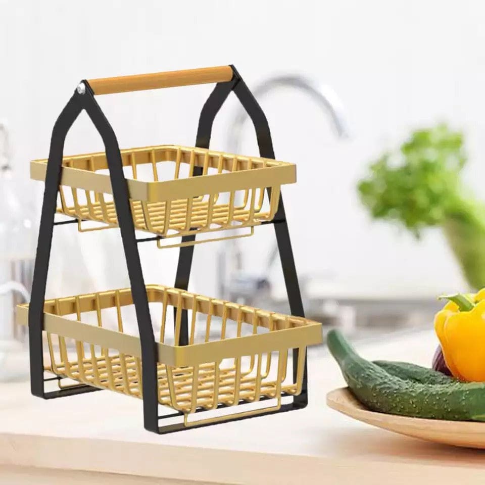2 Tier Metal Fruit Basket, Portable Kitchen Storage Countertops Shelf Rack, Fruit Vegetable Household Toiletries 2 Tier Metal Fruit Basket, Portable Kitchen Storage Countertops Shelf Rack, Fruit Vegetable Household Toiletries